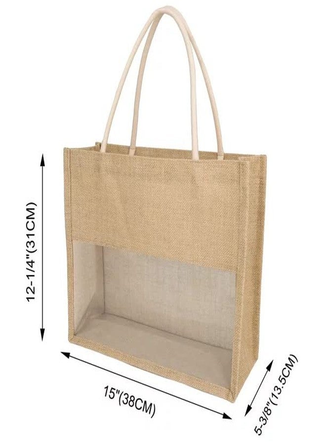 Handmakers Jute Transparent Gift Bag - 14x12x5 Inch,Pack of 8 Reusable Ecofriendly Return Gift Bags - Image 2